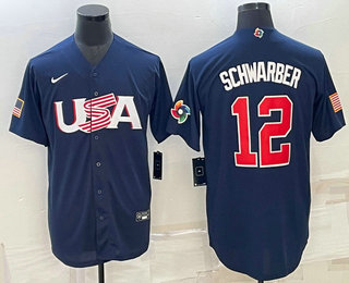 Mens USA Baseball #12 Kyle Schwarber 2023 Navy World Baseball Classic Stitched Jerseys